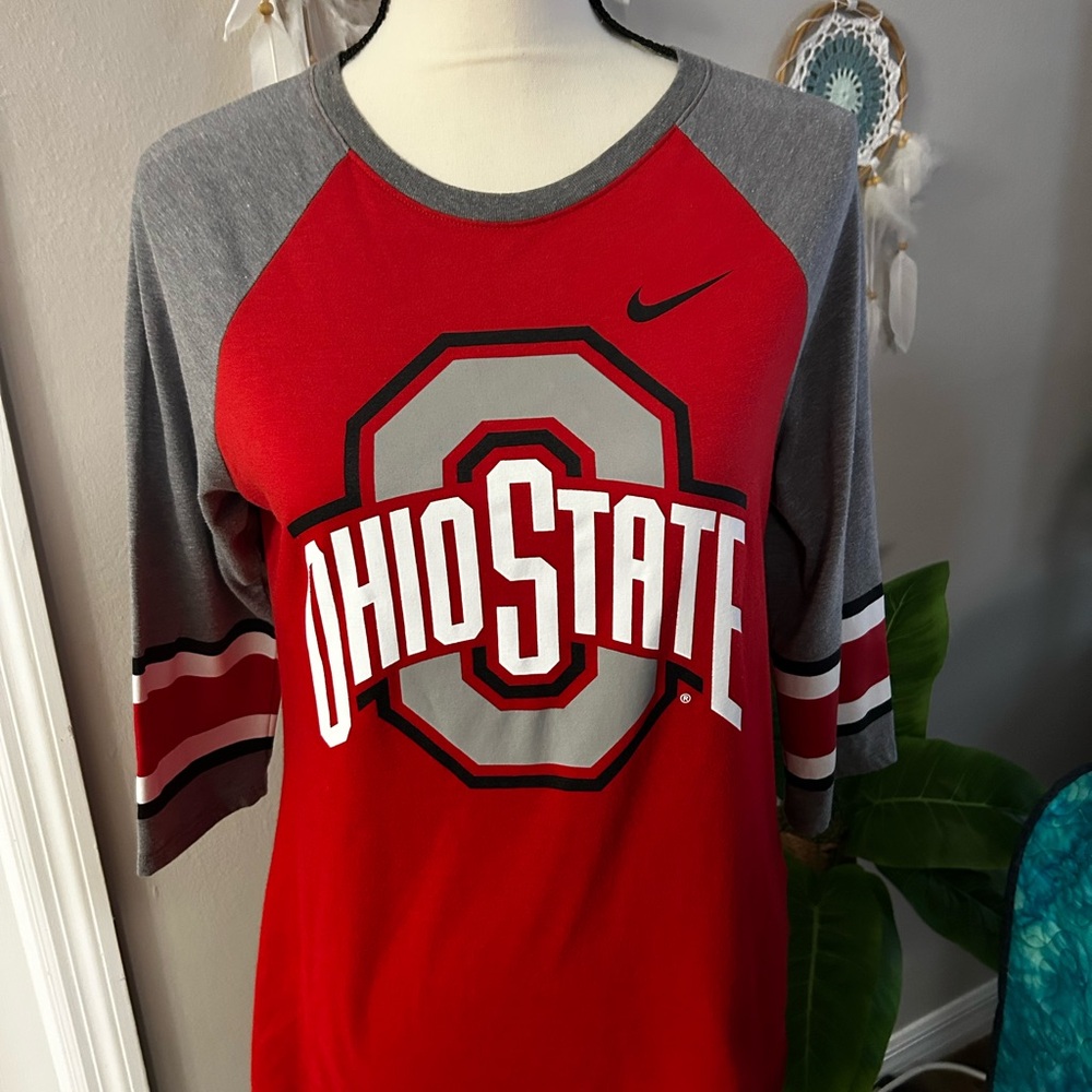 Nike Red and Gray Ohio State Raglan Shirt